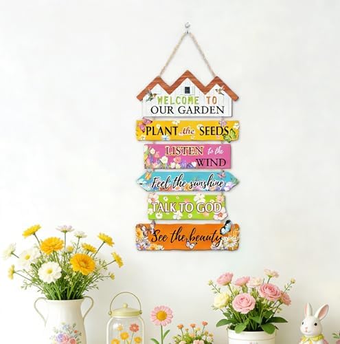 HOURIA Welcome to Our Garden Wooden Sign(11.4”x17.6”),Inspirational Gardening Signs for Outside,Colorful Garden Yard Greenhouse Decor,Gardening Gifts for Women, Men, Gardeners,Plant Lovers - Image 6