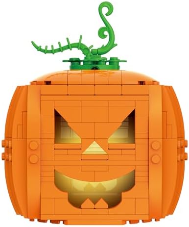 Brickcraft Brick O’-Lantern Building Kit, 233 Pieces | Halloween Pumpkin Decoration with 3 Interchangeable Faces & 2 Flickering Light Bricks | DIY Fall & Thanksgiving Jack-O’-Lantern Gift, Ages 8+ - Image 2