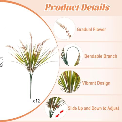 12 Pcs Fake Fall Plants Artificial Monkey Grass for Outdoors Patio Decor - Image 2