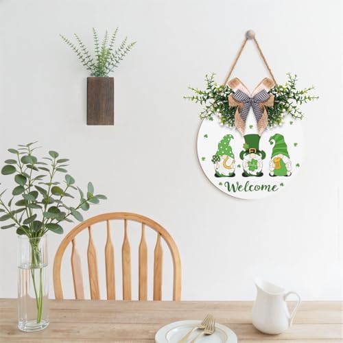 St Patricks Day Welcome Door Wreath Decor Shamrock Gnomes Door Sign Green Holiday Wooden Hanging Signs Hanger Farmhouse St. Patrick's Day Decoration for Window Wall Porch - Image 5