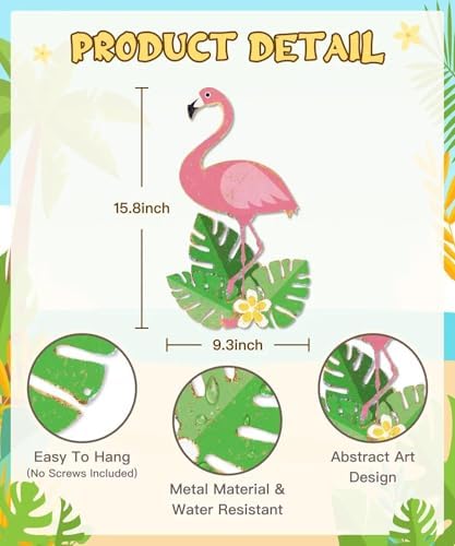 Putuo Decor Flamingo Metal Wall Decor, 15.75" x 9.34" Summer Tin Wall Sign, Tropical Bird Hanging Wall Art for Beach House Patio Porch Garden Pool Tiki Bar Summer Home Decor - Image 2