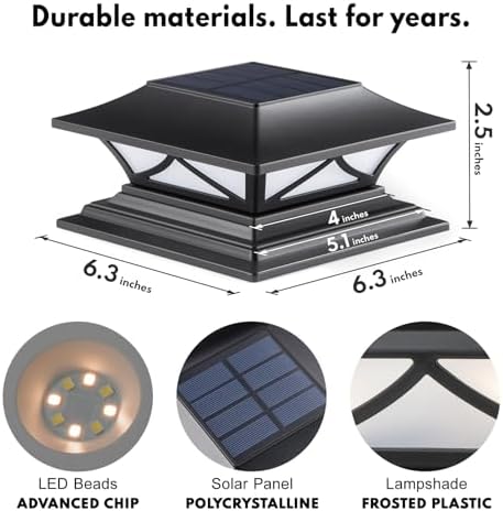 PASAMIC 2 Pack Solar Post Cap Lights, Waterproof Outdoor Lights for 4x4 5x5 6x6 Wood Posts, Fence Post Solar Lights with 2 Color Modes for Garden, Deck, Patio, Porch, Fence - Image 3