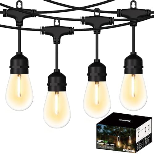 Outdoor String Lights 48FT, Commercial Grade Patio Lights with 16 (15+1) S14 Shatterproof Bulbs for Bistros Backyard Porch Party, IP65 Waterproof 2700K Warm White - Image 7