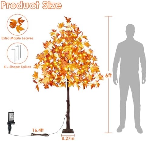 6FT Lighted Maple Tree 150 LED Artificial Fall Tree for Home Decorations - Image 5