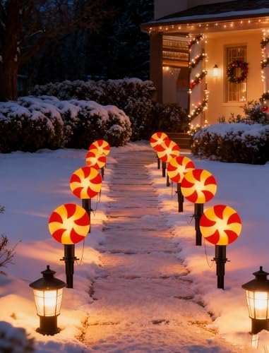 7Ft Christmas Lollipop Peppermint Pathway Lights Outdoor with 4 LED Bulbs - Image 6