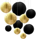 ZOOYOO 10pcs Paper Lanterns,Black Gold Round Hanging Paper Lanterns Decorations for Graduation,Anniversary,New Year,Farewell,Retirement,Birthday Party,Graden Decor by ZOOYOO