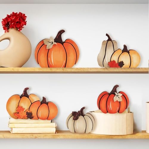 5PCS Wooden Pumpkin Fall Decor, Autumn Thanksgiving Table Centerpiece - Image 3