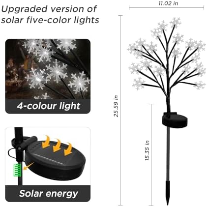 Upgrade Snowflake Solar Christmas Lights Outdoor - 2PACK 40LED Snowflake Pathway Lights for Outdoor Christmas Decorations,Waterproof Solar Garden Lights for Yard Xmas Party Decor(Cool White) - Image 6