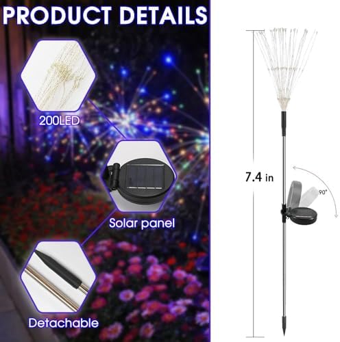 HPUFKOT Solar Garden Lights Outdoor,Waterproof Garden, 2PC 200 LED Twinkling Firework Lights Decorative with 8 Modes,Decor for Yard Patio Pathway Lawn for Yard Outside Fairy Decorative - Image 6