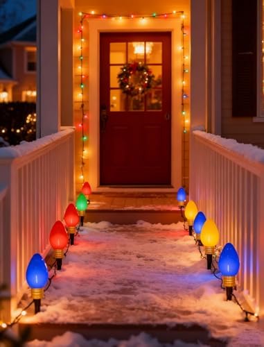 7Ft Christmas Pathway Lights Outdoor with 4 C9 LED Multicolor Bulbs - Image 7