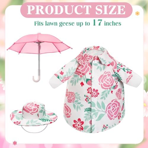 Soulchen 3 Pcs Summer Goose Outfit Porch Lawn, Pink Floral, 17 Inch - Image 2
