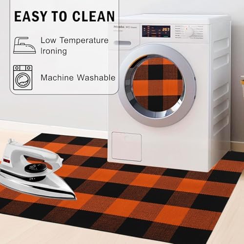 Fall Decor Buffalo Plaid Outdoor Rug 4x6 Ft Orange and Black Checkered Area Rug Halloween Washable Fall Indoor Outdoor Rugs for Porch, Entryway, Hallway, Kitchen, Living Room, Dining Room - Image 7