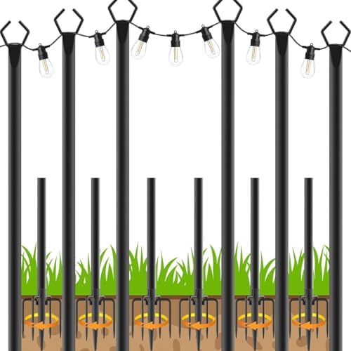 LETIANPAI 10Ft String Light Poles 6 Pack,Light Poles for Outside Lights,Outdoor with Fence Brackets Hanging Lights,Metal Stand Deck Patio Backyard by LETIANPAI