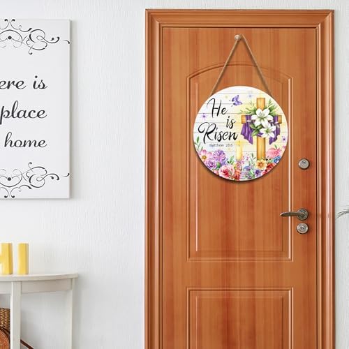 Harooni Easter Decorative Sign, 12x12in Modern Wooden Door Mount, Pastel, Bright, He is Risen, Twine, Rope - Image 5