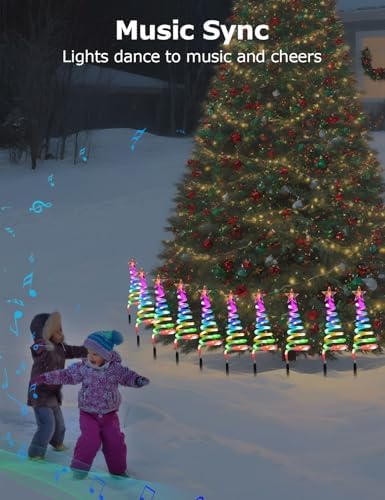 8 Pack Christmas Pathway Lights Outdoor with RGBW DIY Modes, APP Control Spiral Lighted Xmas Tree Path Lights with Scene Modes, Schedule & Music, Christmas Yard Decorations Outdoor Waterproof - Image 6