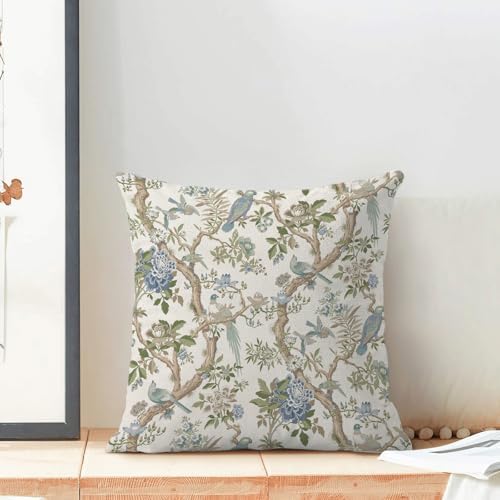 CXMEIFLY Chinoiserie Spring Pillow Covers 22 x 22 Inch Set of 2 for Blue Sage Green Vintage Flowers Bird Decor Throw Pillows Plant Farmhouse Outdoor Decorative Cushion Cases for Couch Bed Decorations - Image 3
