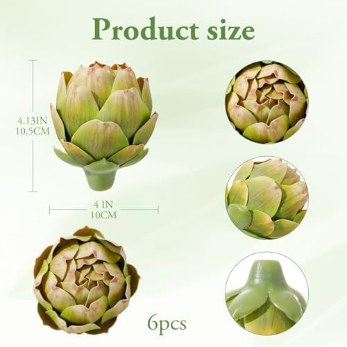 6Pcs Lagre Artificial Artichokes Fake Vegetable, Green Faux Artichoke Decor - Image 3