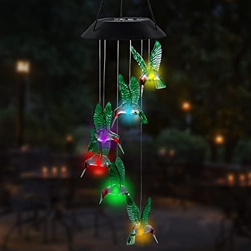 MorTime LED Solar Hummingbird Wind Chime, 25" Mobile Hanging Wind Chime for Home Garden Decoration, Automatic Light Changing Color(Hummingbird) - Image 6
