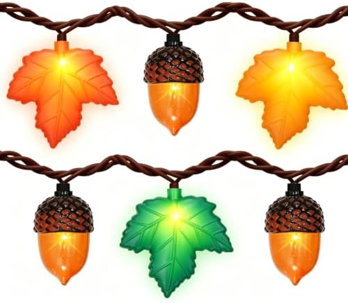 Couah Fall Decor String Lights, 8.5 FT 3D Maple Leaf & Acorn Lights with 10 LED Plug in Fall String Lights for Indoor and Outdoor Home Bedroom Autumn Party Harvest Fall Decorations by Couah