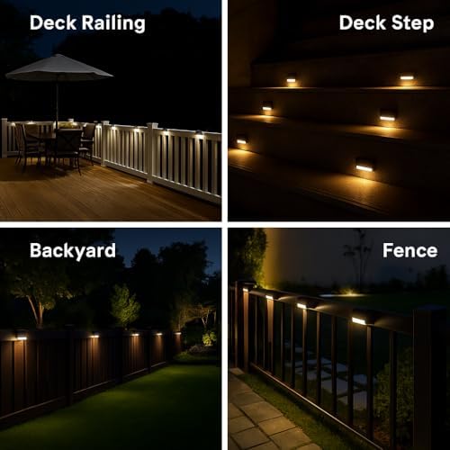 Solar Deck Lights Outdoor 16 Pack, Peel And Stick Deck Railing Lights, Long-lasting & Durable Waterproof For Outdoor Stairs, Step, Fence, Yard, Balcony, Patio, Railing, Garden & Pathway, (Warm White) - Image 5