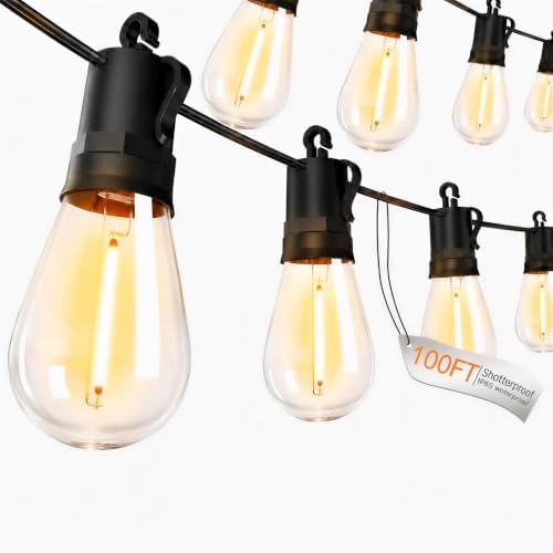 Outdoor String Lights Patio LED - Light Outside Waterproof S14 Porch Lighting Edison Plastic Bulb Pergola Hanging Balcony Connectable Backyard Yard Gazebo Party Garden Bistro 30M 100FT by Unknown