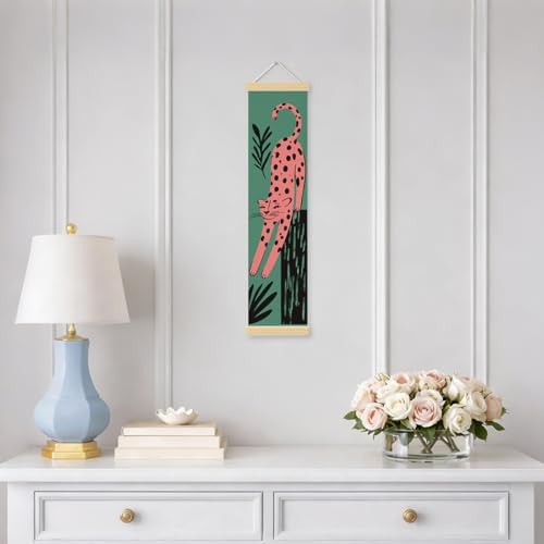 Pink Leopard Porch Decor Banner, 31.5 x 7.8 Inch Canvas Hanging Banner with Wooden Rods, Tropical Jungle Animal Wall Accent for Entryway, Playroom, Patio, Indoor Outdoor Display - Image 5