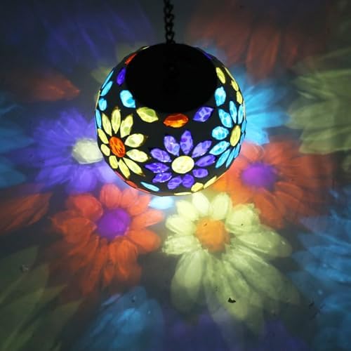 Mosaic Solar Lantern Outdoor Waterproof Glass Hanging Solar Lights, Multi - Image 4