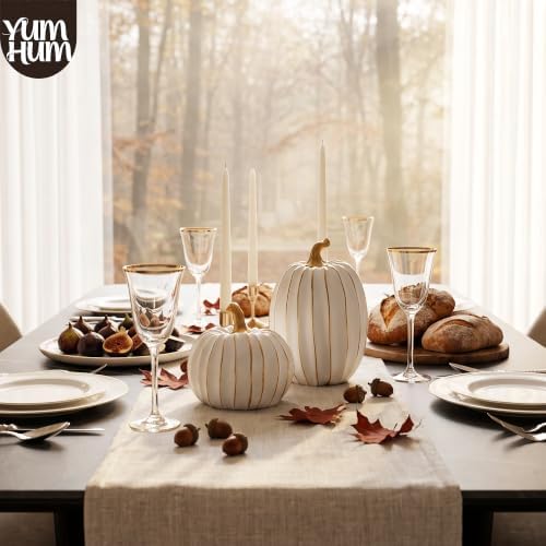 2Pcs Resin Pumpkin Figurines, Gold Stripe Fall Thanksgiving Decor - Image 4