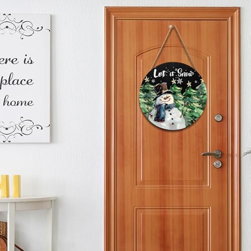 Winter Snowman Sign for Front Door Decor Christmas Snowman Wood Door Hanger for Outdoor Outside Porch Welcome Pine Trees Snowflake Wooden Wreath Winter Xmas Wall Hanging Decoration for Home 12"x12" - Image 5