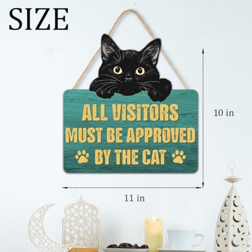 Funny Black Cat Wood Hanging Sign for Front Door, Cat Gifts House Welcome Sign - Image 5