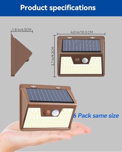 Peasur Solar Lights Outdoor Motion Sensor [1 Pack/140LED/Brown], Ultra-Bright 3 Mode Fence Security Light Waterproof, Solar Wall Lighting for Patio Yard Step House Outside - Image 7