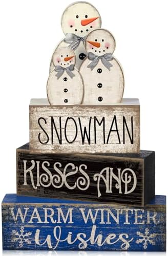 Lineshading 4 Pcs Wooden Snowman Tiered Tray Decor Winter Signs Home by Lineshading