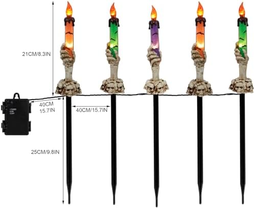 WATERGLIDE Halloween Candle Light Stakes, 5 Pack Skeleton Hands Hold Lighted Candle Pathway Makers, Waterproof Battery Operated with Timer, Light Up Figurine for Indoor Outdoor Holiday Party - Image 3
