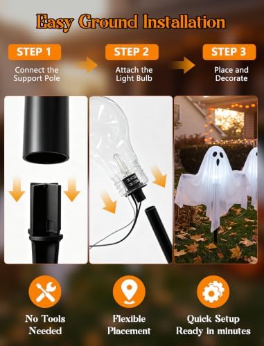 11.5FT Halloween Ghost Pathway Lights Outdoor, 4 Pack LED Lawn Stake Lights - Image 3