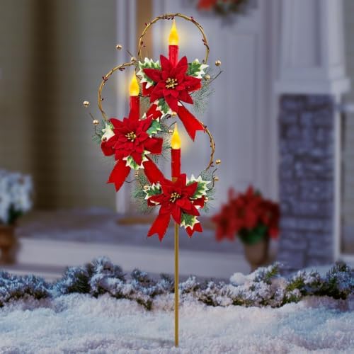 Solar Christmas Decorations Outdoor,Trio Holiday Red Candles Garden Stakes by Unknown