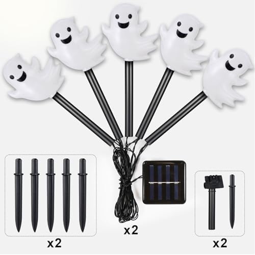 BRIGHTDECK Halloween Solar Pathway Lights Outdoor, LED Decor, Light Up Solar Stake Lights for Holiday, Halloween, Walkway, Sidewalk (Warm White Floating Ghost, 10-Pack) - Image 3