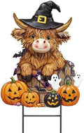 Amyhill Halloween Highland Cow Outdoor Decor Metal Garden Stakes with Pumpkins Bats Yard Signs for Halloween Outdoor Lawn Porch Backyard Holiday Lawn Decorations by Amyhill