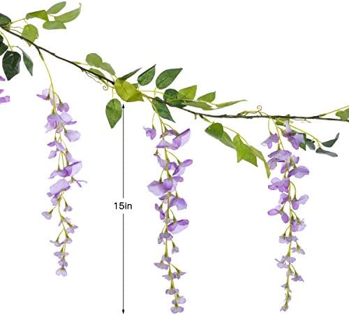 Lvydec Wisteria Artificial Flowers Garland, 4 Pcs Total 28.8ft Artificial Wisteria Vine Silk Hanging Flower for Home Garden Outdoor Ceremony Wedding Arch Floral Decor (Light Purple) - Image 6