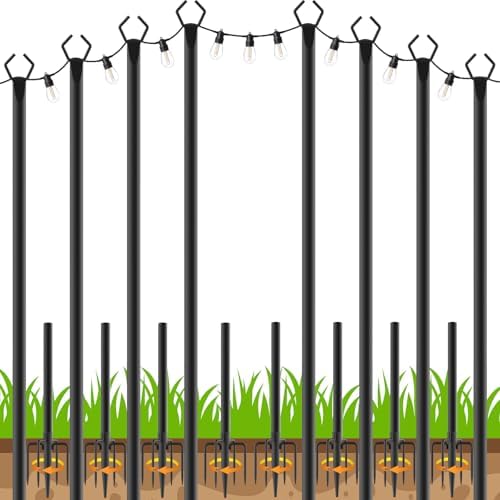LETIANPAI 8 Pack String Light Poles,10 FT Metal Poles with Fork for Outdoor String Lights,Outdoor Light Poles with Fork,Poles/Post/Stand for Outside by LETIANPAI