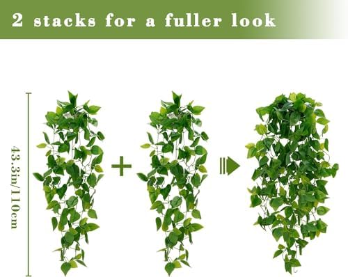 BLEUM CADE Fake Hanging Plants, 4pcs Artificial Pothos Vines Faux Plants Greenery for Wall Home Living Room Office Indoor Outdoor Decor (No Baskets) - Image 2