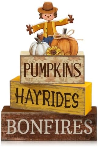 Moucuny 4 Pcs Fall Scarecrow Table Decoration for Home Wooden Stack Decor by Moucuny