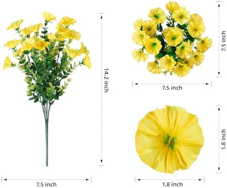 Artificial Flowers for Outdoors Fake Flowers Plants for Spring Summer Decor, 12 Bundles Silk Morning Glory with Eucalyptus Look Real UV Resistant Yellow Faux Flowers for Outside Planters Yard Patio - Image 6