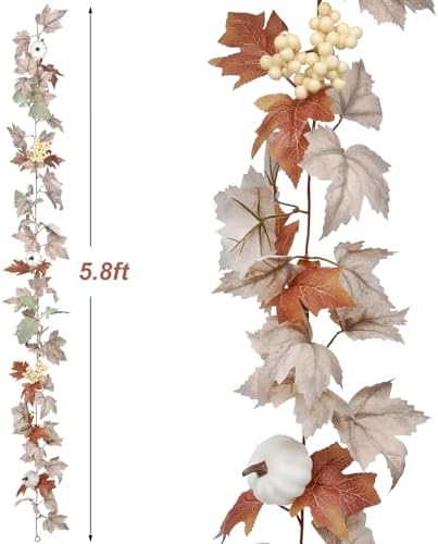 Fall Maple Leaf Garland, Hanging Vine Artificial Autumn Foliage Decoration for Thanksgiving, Home, Wedding, Fireplace, Party, Christmas (White) - Image 2