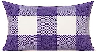 VAKADO 12x20 Set of 2 Purple Throw Pillow Covers Lumbar Buffalo Plaids Decorative Gingham Farmhouse Decor Outdoor Checkered Square Cushion Cases Home Decorations for Bedroom Couch Sofa Patio - Image 2