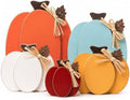 Wooden Pumpkin Fall Decor, 5-Piece Indoor Fall Decorations for Home, Rustic Harvest Autumn Thanksgiving Pumpkin Signs with Wooden Leaves for Tiered Tray, Table, Entryway, Mantel, Shelf, Office Desk by Unknown