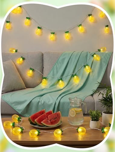 8.5Ft Pineapple String Lights, Hawaiian Beach Themed Party Lights with 10LED Warm White Waterproof Pineapple Fairy Lights, Tropical Decoration for Indoor Outdoor Party Bedroom Wedding Birthday Pool - Image 4