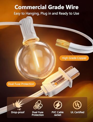 GOOTHY LED Outdoor String Lights Waterproof, 50Ft G40 Globe Patio Light Plug in with 52 Shatterproof Bulbs, Hanging Outdoor Lights for Backyard Garden Bistro Balcony Party Wedding Decor, White Wire - Image 6