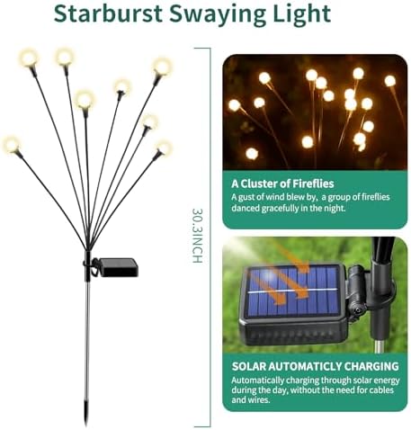 vignuto Solar Lights Outdoor Waterproof, 2 Packs 16LED, Solar Garden, Patio, Garden Decor, Patio Decor, Firefly Outdoor, Unique Gifts for Women, Gifts for Grandma - Image 2
