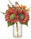 Silk Sunflowers Artificial Flowers with Mason Jar Centerpiece for Table Orange Red Fall Flowers in Vase Fall Floral Arrangement with Vase Thanksgiving Centerpiece for Dining Room Table Autumn Decor by Oairse
