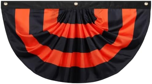 Newwiee 1 Pc 4 x 2 ft ft Halloween Flag Bunting Half Fan Hanging Pleated Flag Banner with 3 Grommets for Halloween Indoor Outdoor House Party Holiday Yard Decorations Props, Black Orange by Newwiee